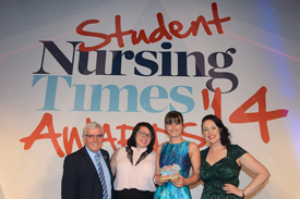 Dr Peter Carter (Chief Executive & General Secretary of the Royal College of Nursing), Claire Harries (Student Editor: Learning Disabilities, Student Nursing Times), Amy Eleanor Bascombe and Jenni Middleton, Editor, Nursing Times.
