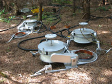 Robotic chambers measuring the carbon dioxide coming out of the forest floor