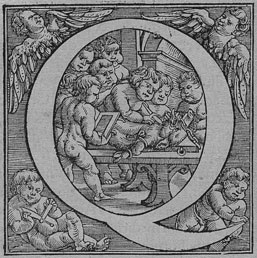 Illustrated Q from 1555 edition from Vesalius' De Humani Corporis Fabrica