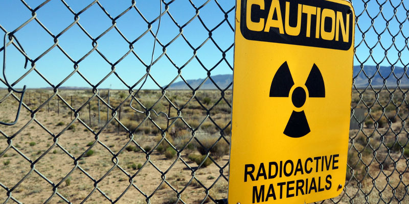 Radiation warning sign in the desert
