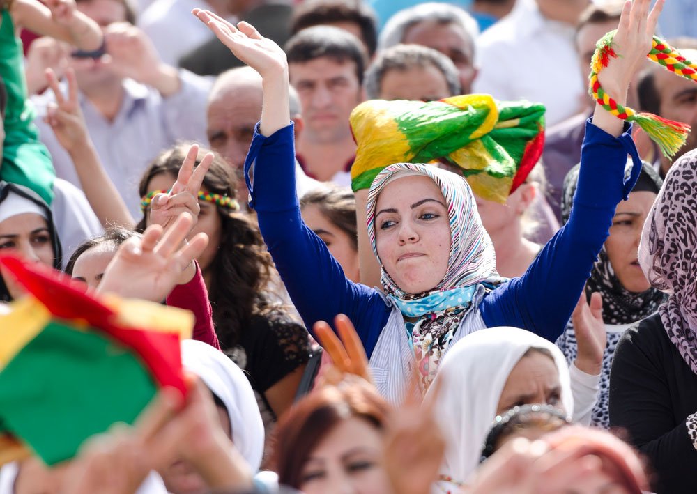 Kurdish woman protesting