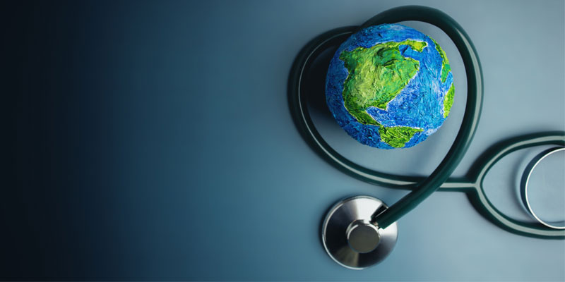the globe surrounded by a stethoscope