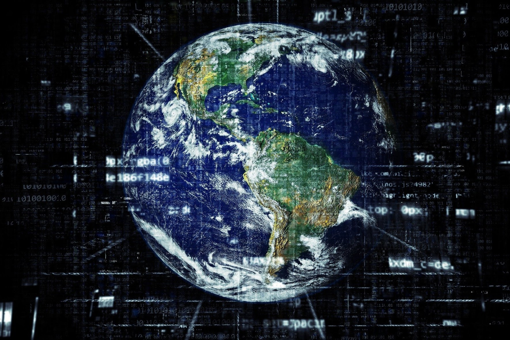 Satellite image of Earth with superimposed white code. Photo: TheDigitalArtist / Pixabay.