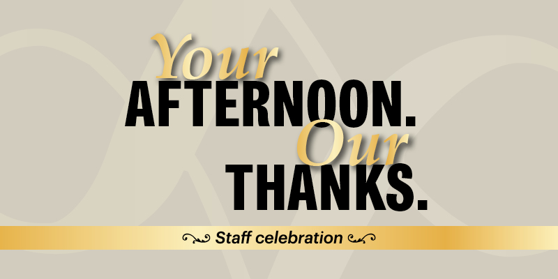 A graphic header for the staff celebration with text reading 