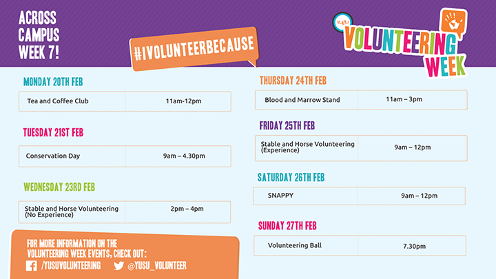 YUSU Volunteering Week, across campus Week 7.