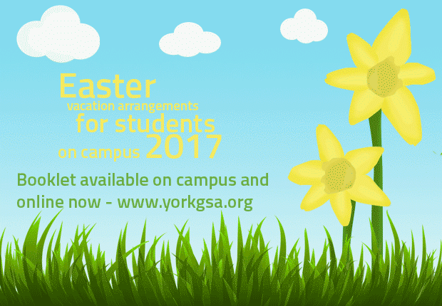 Easter vacation arrangements for students on campus 2017. Booklet available on campus and online now - www.gsa.org