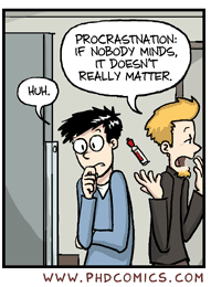 Second panel of procrastination web comic.