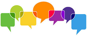 Graphic of different coloured speech bubbles