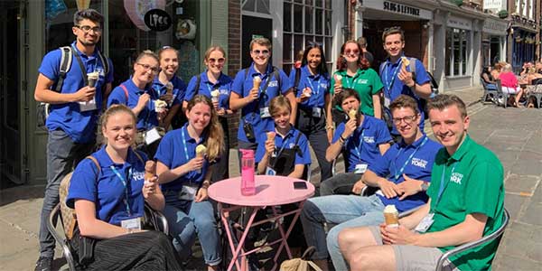 A group of residential ambassadors enjoy an ice cream break on a trip to York city centre.