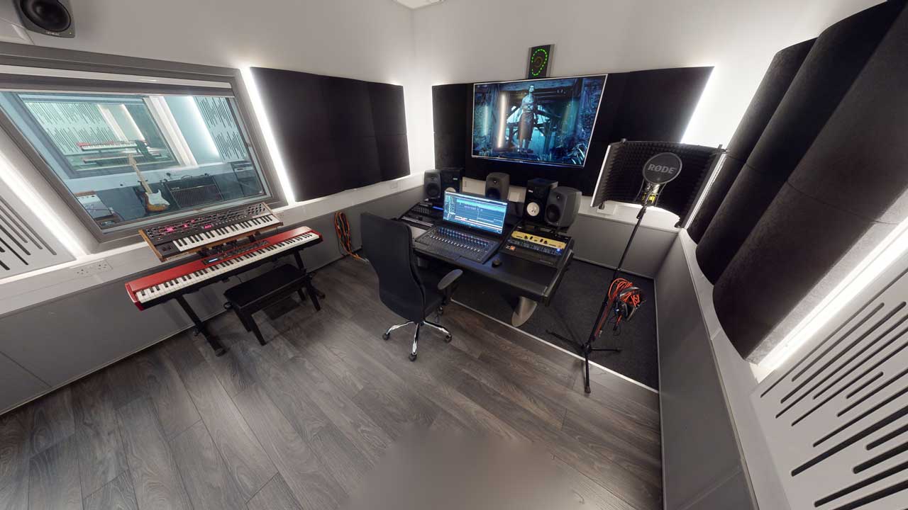 Studio 2 contains a console, screen and additional keyboards.