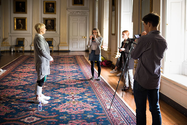Students filming in Beningbrough Hall