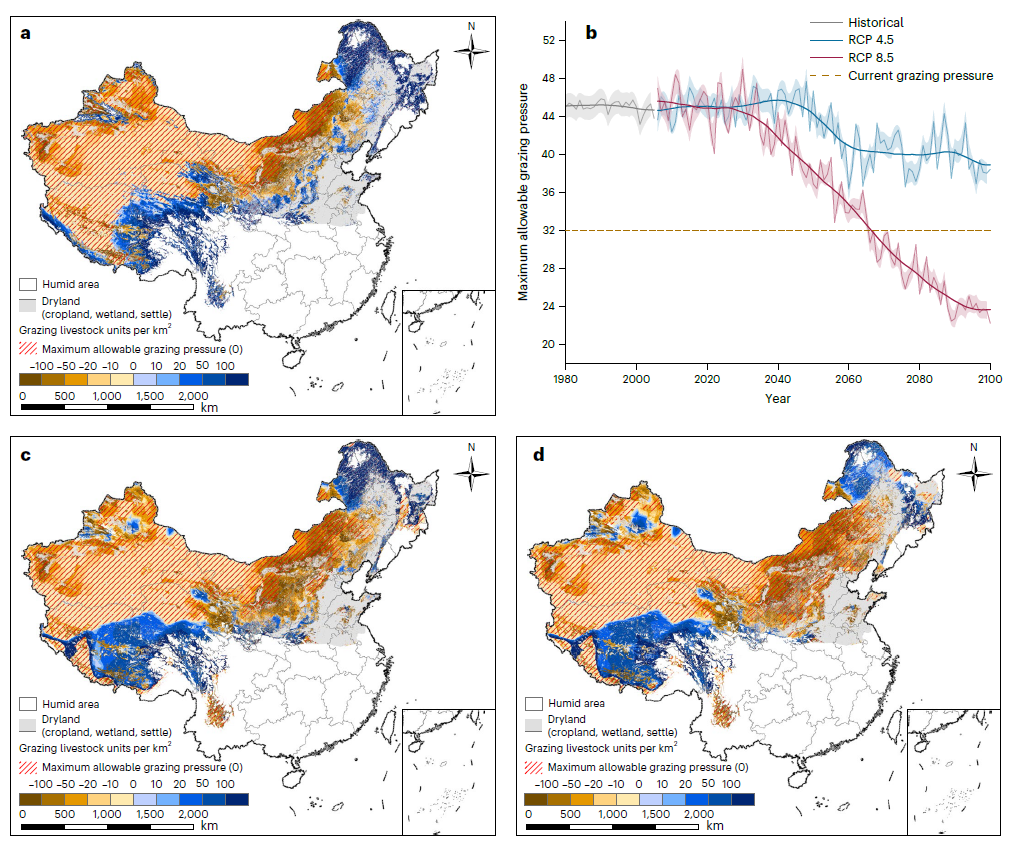 Fig. 3 Maps of China showing dryland areas and maximum allowable grazing pressure