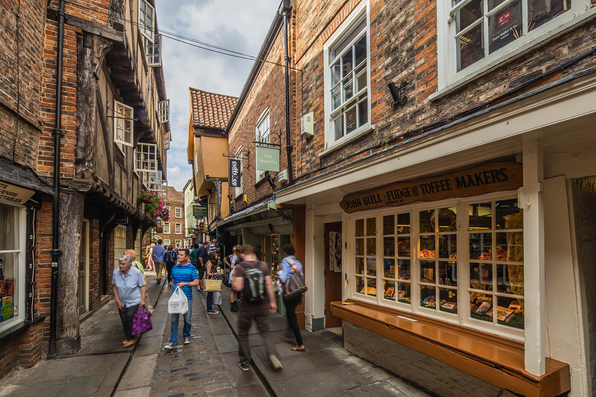 The Shambles is one of the best-preserved medieval streets in Europe, with overhanging timber-framed buildings, some dating back as far as the fourteenth century. Some claim it was also the inspiration for Diagon Alley in the Harry Potter series.