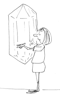 Cartoon of a woman with a huge crystal.